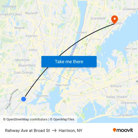 Rahway Ave at Broad St to Harrison, NY map