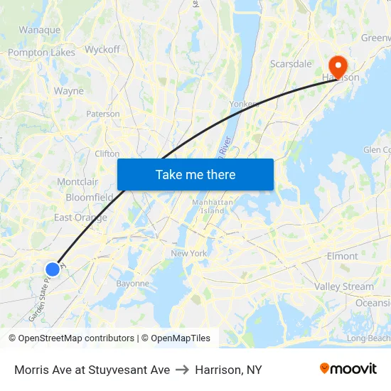 Morris Ave at Stuyvesant Ave to Harrison, NY map