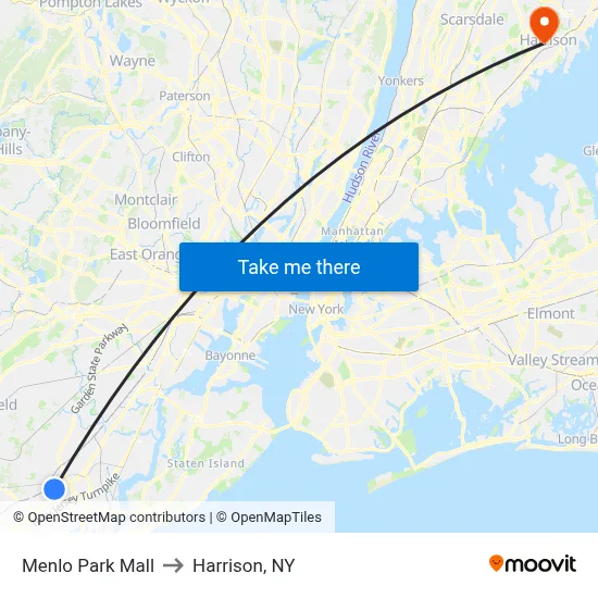 Menlo Park Mall to Harrison, NY map