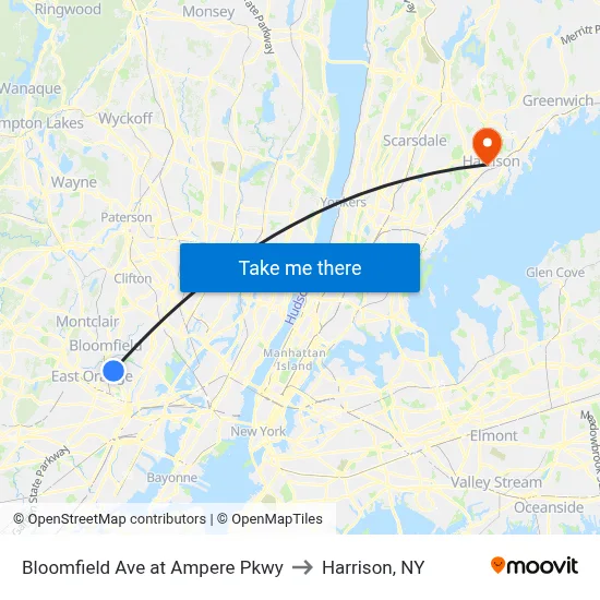 Bloomfield Ave at Ampere Pkwy to Harrison, NY map