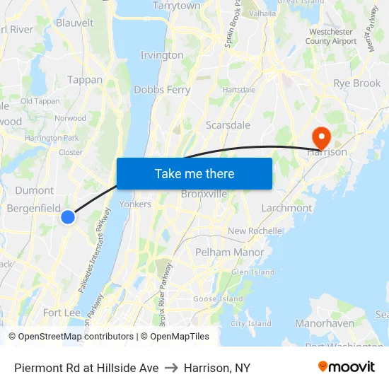 Piermont Rd at Hillside Ave to Harrison, NY map