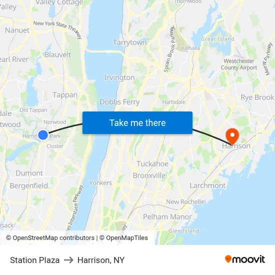 Station Plaza to Harrison, NY map