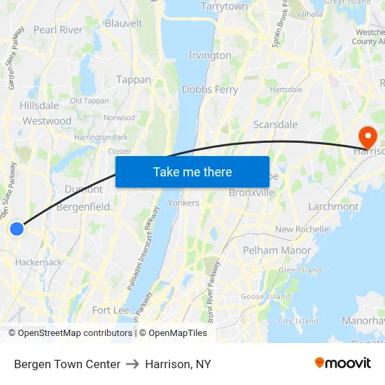 Bergen Town Center to Harrison, NY map