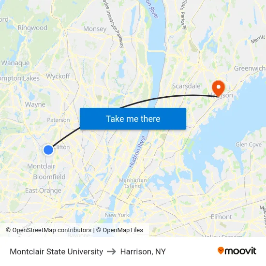 Montclair State University to Harrison, NY map