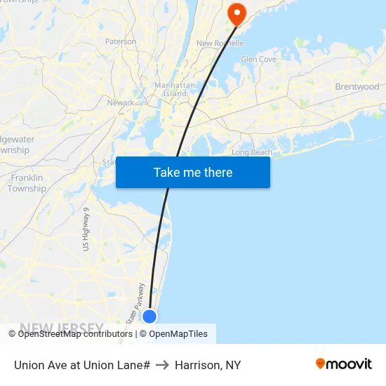 Union Ave at Union Lane# to Harrison, NY map