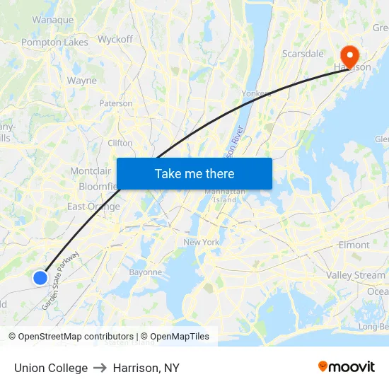 Union College to Harrison, NY map