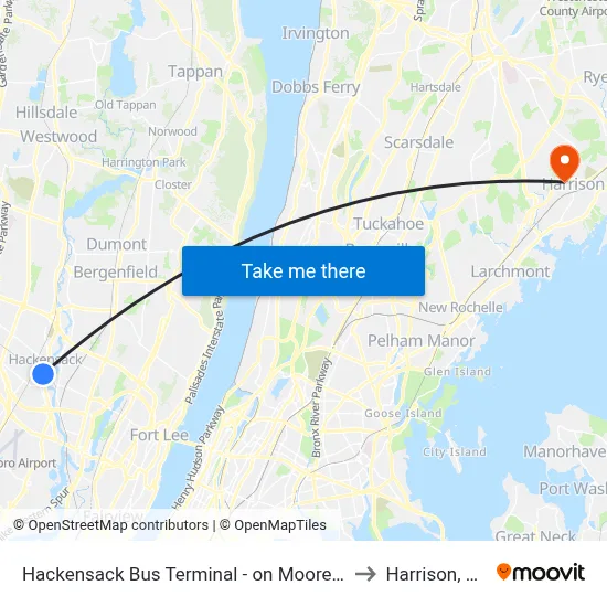 Hackensack Bus Terminal - on Moore St to Harrison, NY map