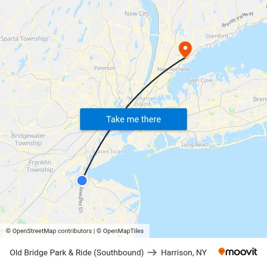 Old Bridge Park & Ride (Southbound) to Harrison, NY map