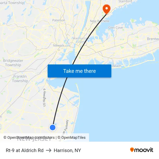 Rt-9 at Aldrich Rd to Harrison, NY map