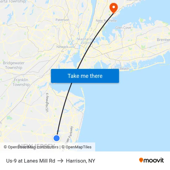 Us-9 at Lanes Mill Rd to Harrison, NY map