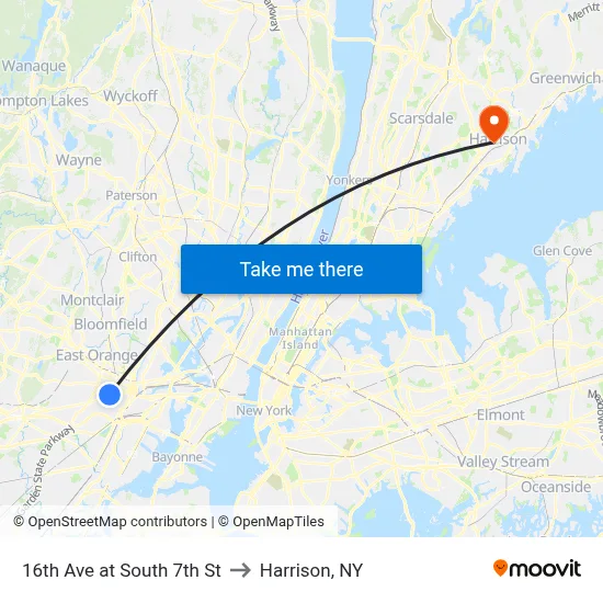 16th Ave at South 7th St to Harrison, NY map