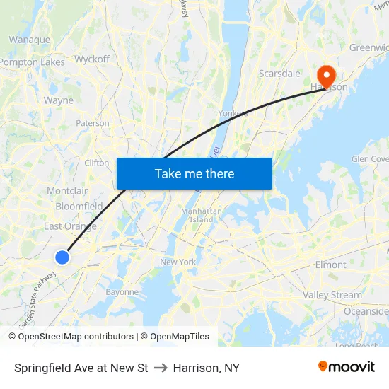 Springfield Ave at New St to Harrison, NY map