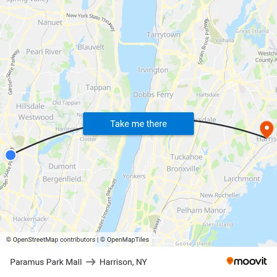 Paramus Park Mall to Harrison, NY map