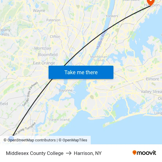 Middlesex County College to Harrison, NY map