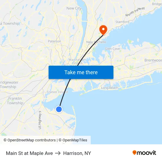 Main St at Maple Ave to Harrison, NY map