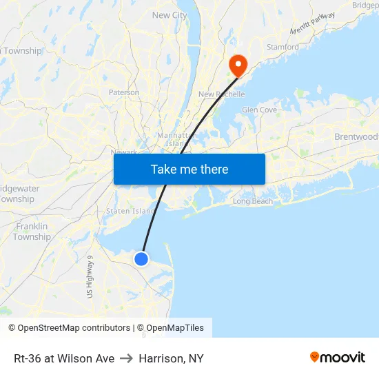 Rt-36 at Wilson Ave to Harrison, NY map