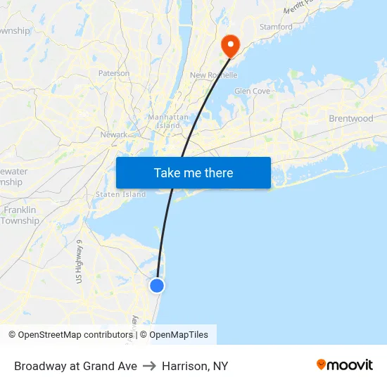 Broadway at Grand Ave to Harrison, NY map