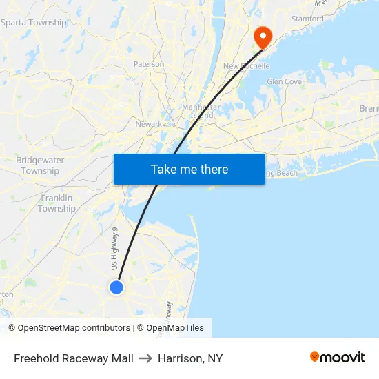 Freehold Raceway Mall to Harrison, NY map