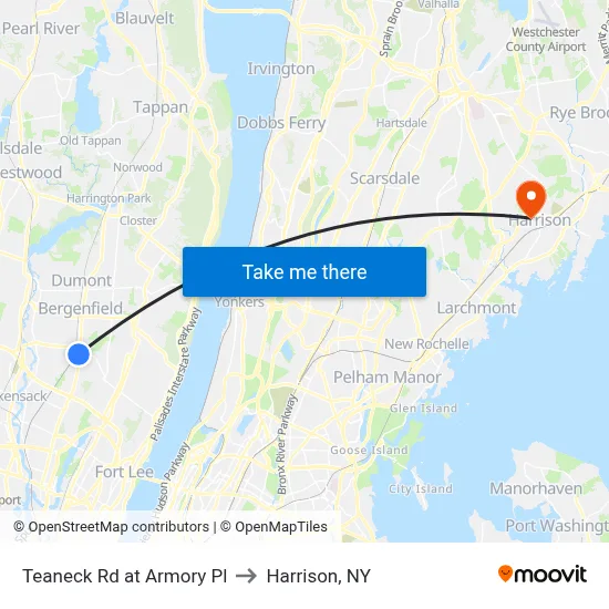 Teaneck Rd at Armory Pl to Harrison, NY map