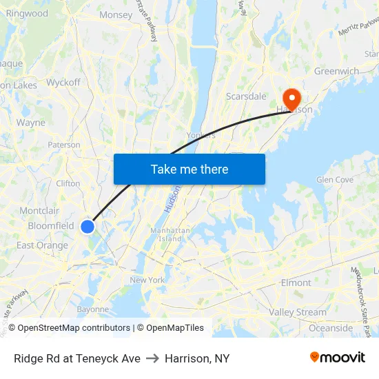 Ridge Rd at Teneyck Ave to Harrison, NY map