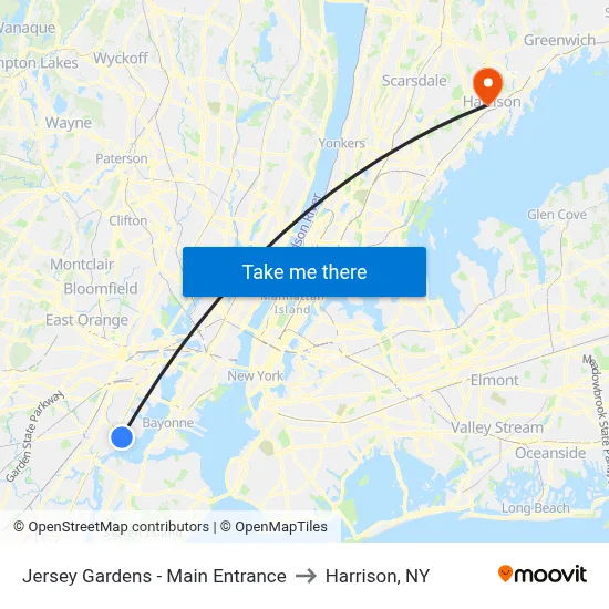 Jersey Gardens - Main Entrance to Harrison, NY map