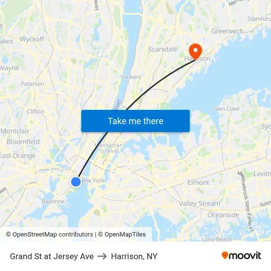 Grand St at Jersey Ave to Harrison, NY map