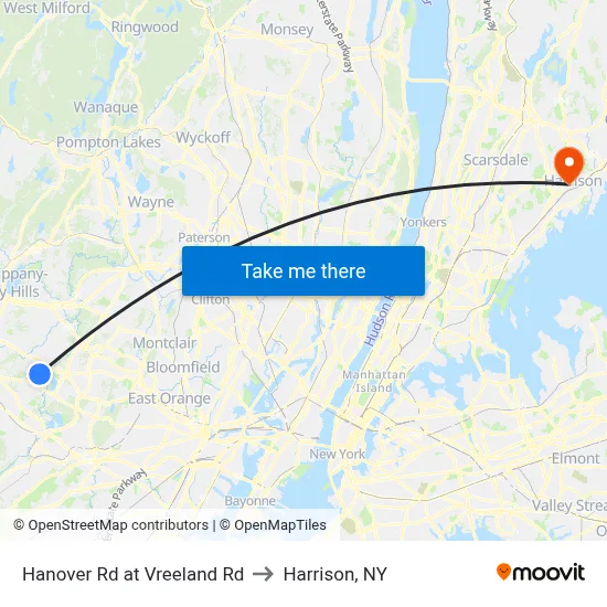 Hanover Rd at Vreeland Rd to Harrison, NY map
