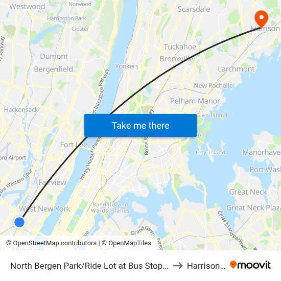 North Bergen Park/Ride Lot at Bus Stop Opposite T to Harrison, NY map