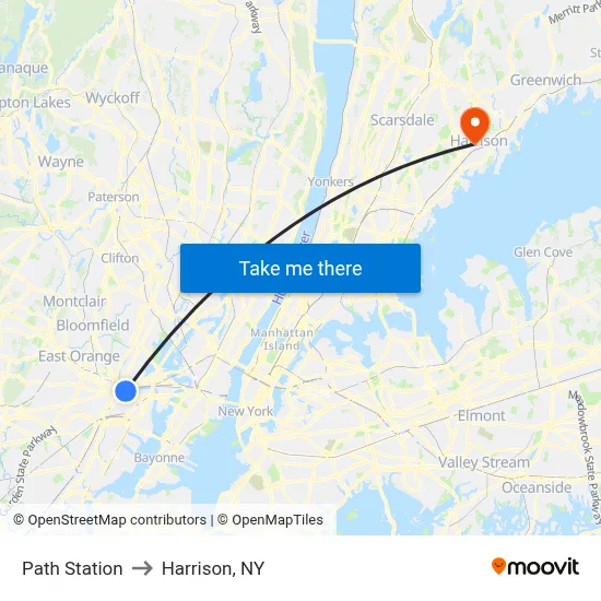 Path Station to Harrison, NY map