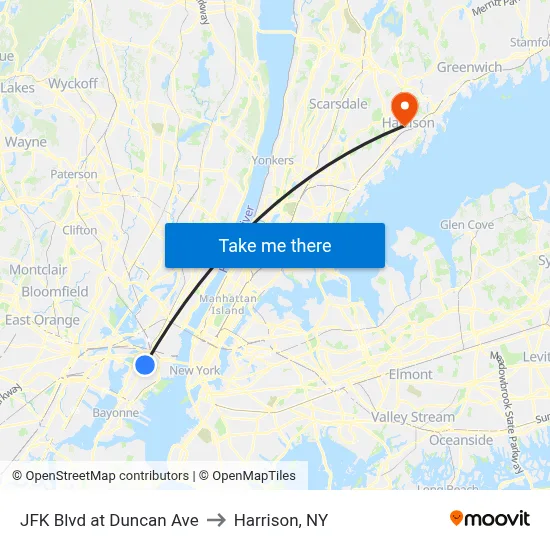 JFK Blvd at Duncan Ave to Harrison, NY map