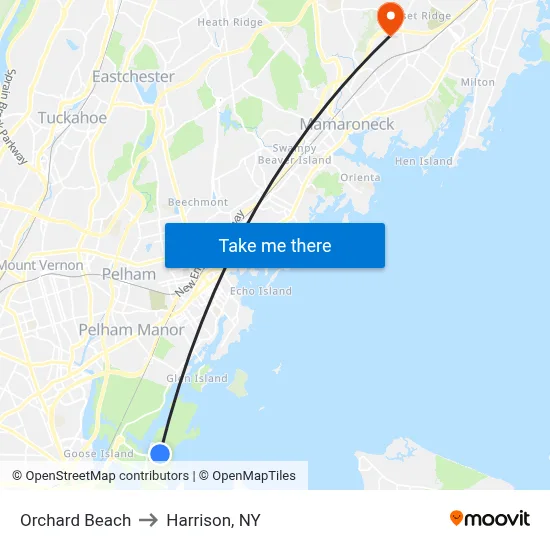 Orchard Beach to Harrison, NY map