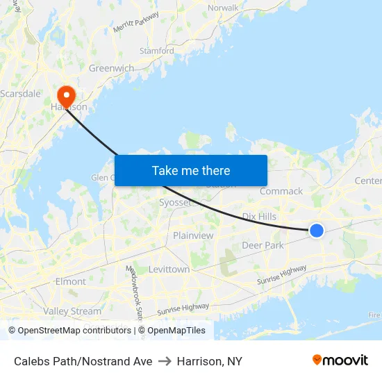 Calebs Path/Nostrand Ave to Harrison, NY map
