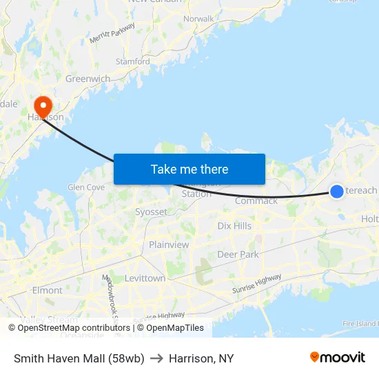 Smith Haven Mall (58wb) to Harrison, NY map