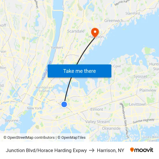 Junction Blvd/Horace Harding Expwy to Harrison, NY map