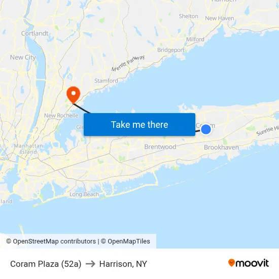 Coram Plaza (52a) to Harrison, NY map