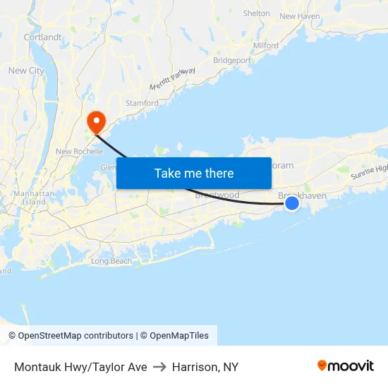 Montauk Hwy/Taylor Ave to Harrison, NY map