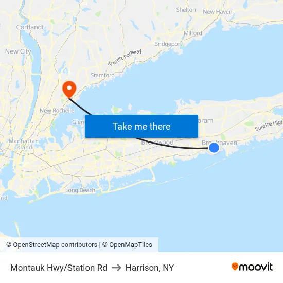 Montauk Hwy/Station Rd to Harrison, NY map
