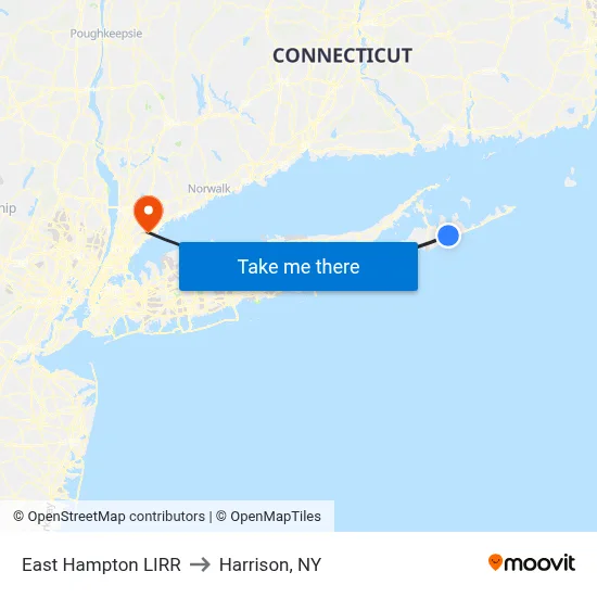 East Hampton LIRR to Harrison, NY map