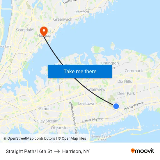Straight Path/16th St to Harrison, NY map