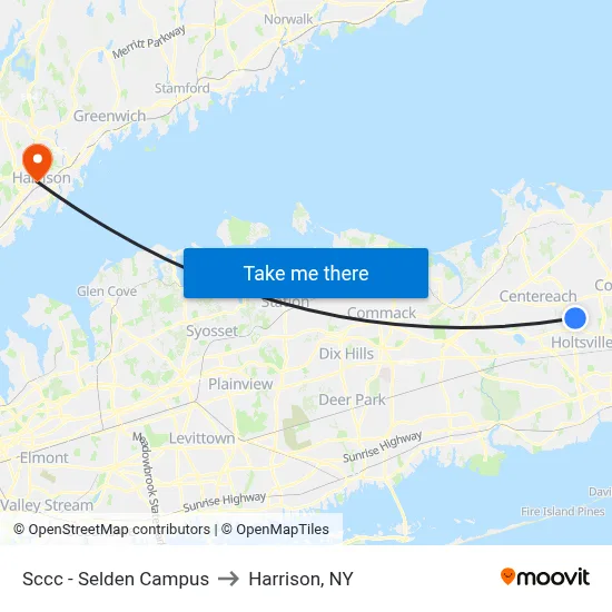 Sccc - Selden Campus to Harrison, NY map