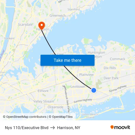 Nys 110/Executive Blvd to Harrison, NY map