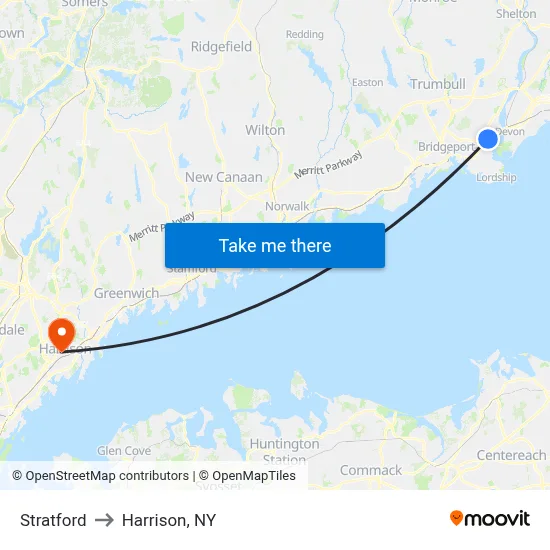 Stratford to Harrison, NY map