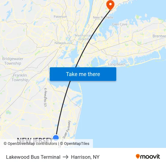 Lakewood Bus Terminal to Harrison, NY map