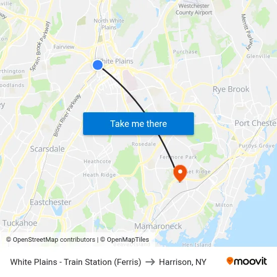 White Plains - Train Station (Ferris) to Harrison, NY map