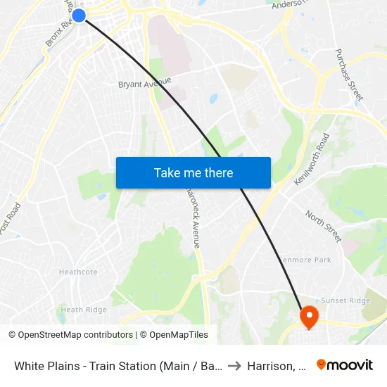 White Plains - Train Station (Main / Bank) to Harrison, NY map
