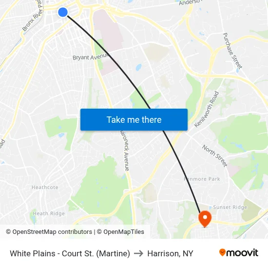 White Plains - Court St. (Martine) to Harrison, NY map