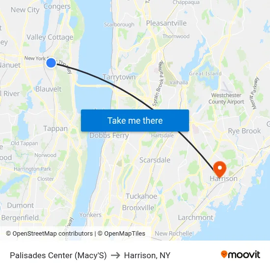 Palisades Center (Macy'S) to Harrison, NY map