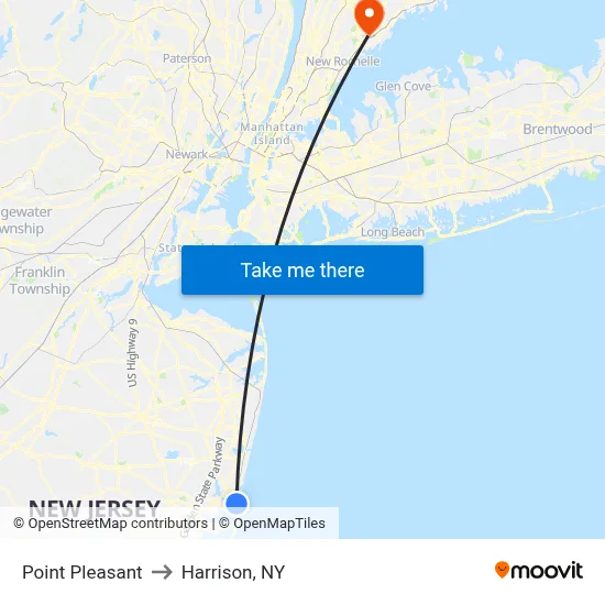 Point Pleasant to Harrison, NY map