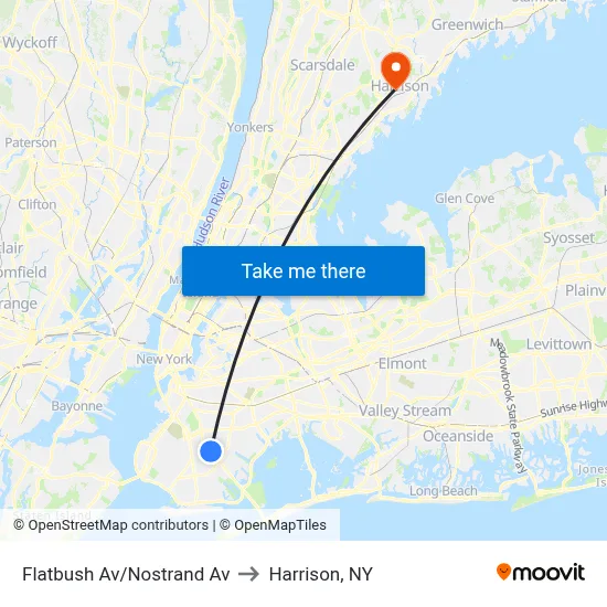 Flatbush Av/Nostrand Av to Harrison, NY map