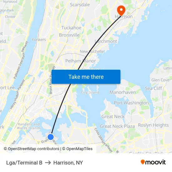 Lga/Terminal B to Harrison, NY map